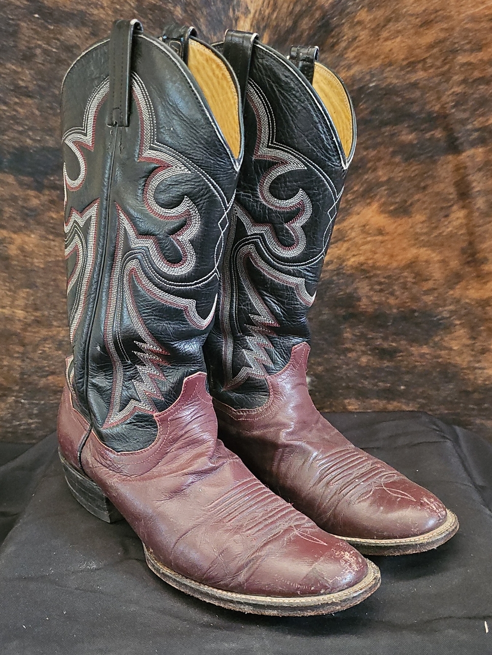 Panhandle Slim Two-Tone Black & Burgundy Leather Cowboy Boots